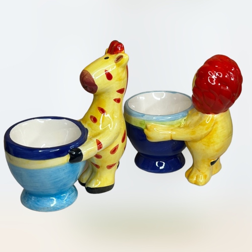 Rare Ceramic Egg Cups Jungle Animals X 2 - Picture 3 of 6